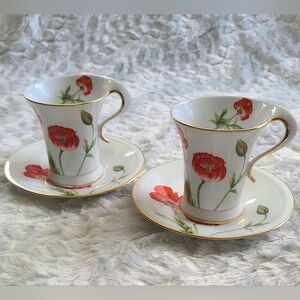 Naremoa Studio Collection - Set of 2 Cup & Saucer Poppy Floral Tea Cup